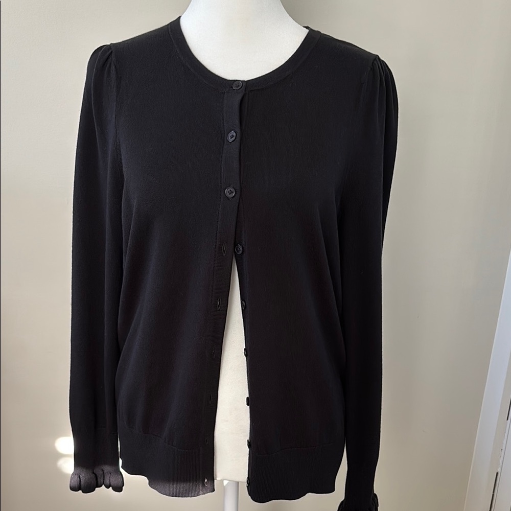 Talbots Black Button-Front Puff Shoulder Cardigan